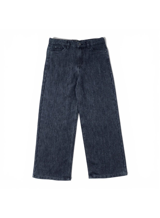 MARWAN Girls Denim Baggy Long Pants Wide Leg with Adjustable Waistband - Image 1